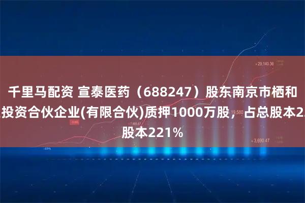 千里马配资 宣泰医药（688247）股东南京市栖和创业投资合伙企业(有限合伙)质押1000万股，占总股本221%